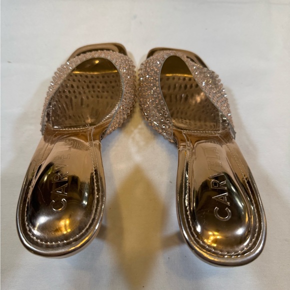 Carvela Metallic Gold & Rhinestone High Heeled Mules - Picture 4 of 10